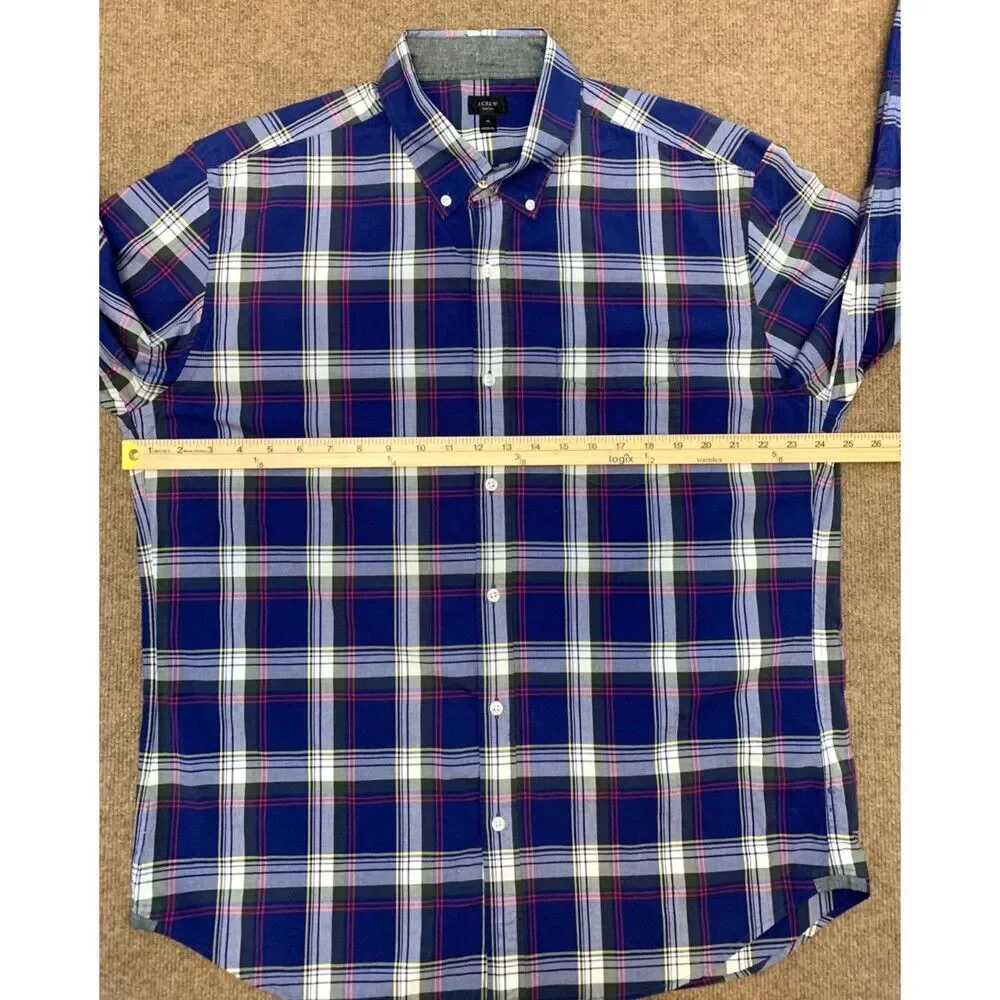 J Crew Shirt Mens XL Tartan Plaid Long Sleeve Blue Button Down Preppy Cotton